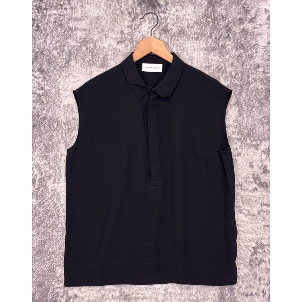 Christian Wijnants Top 40 / US Medium Womens Black Silk Collared Popover Blouse